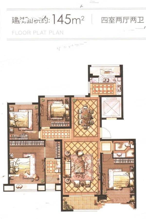 时代悦庭4室2厅2卫145㎡户型图