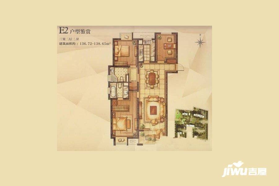 华润国际社区3室2厅2卫138㎡户型图