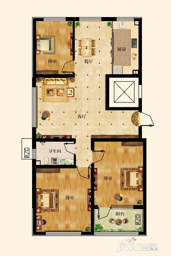 威高万和花园3室2厅1卫120.4㎡户型图