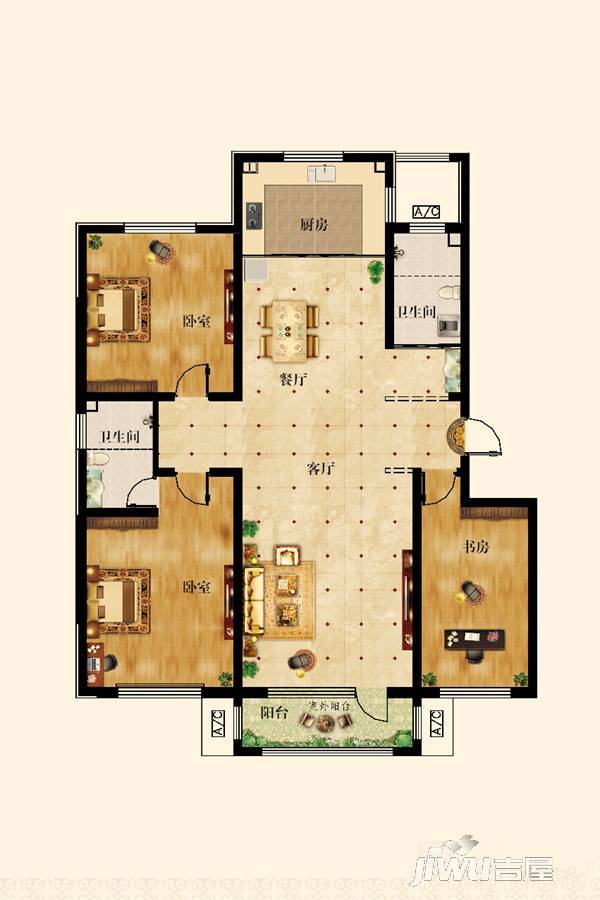 威高万和花园3室2厅2卫152.2㎡户型图