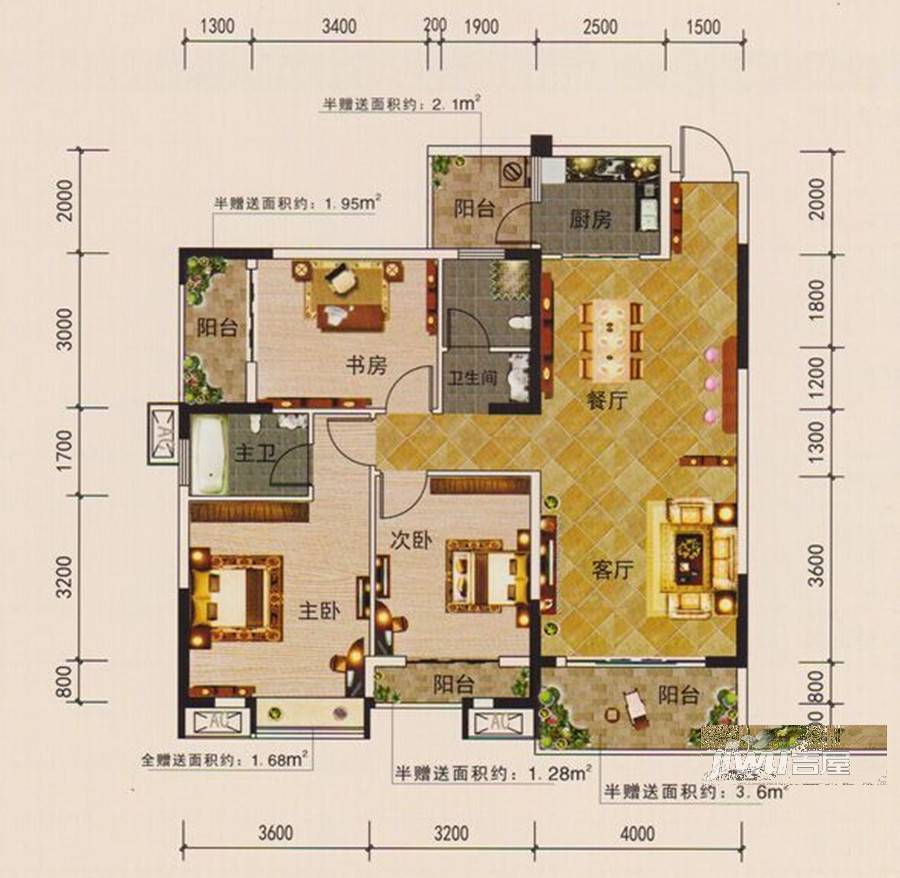 钦城一品3室2厅2卫116㎡户型图