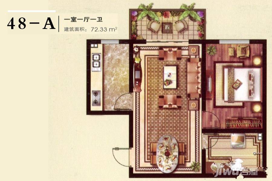 河湟小镇二期1室1厅1卫72.3㎡户型图