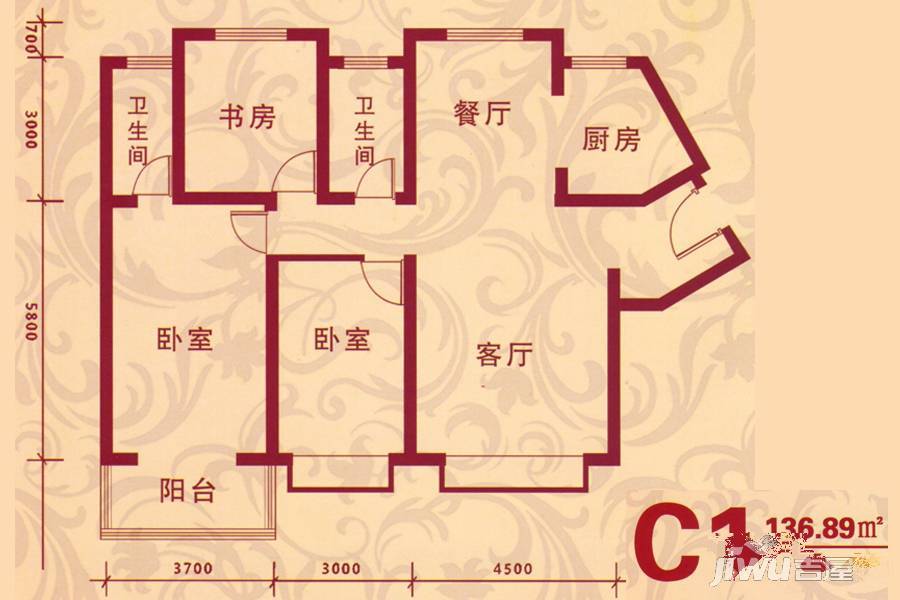 盛泽名城3室2厅2卫136.9㎡户型图