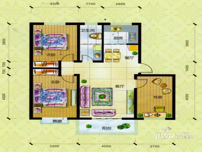 平安先河东苑3室2厅1卫119㎡户型图