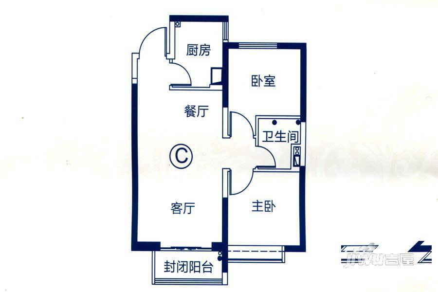 恒大名都2室2厅1卫74㎡户型图