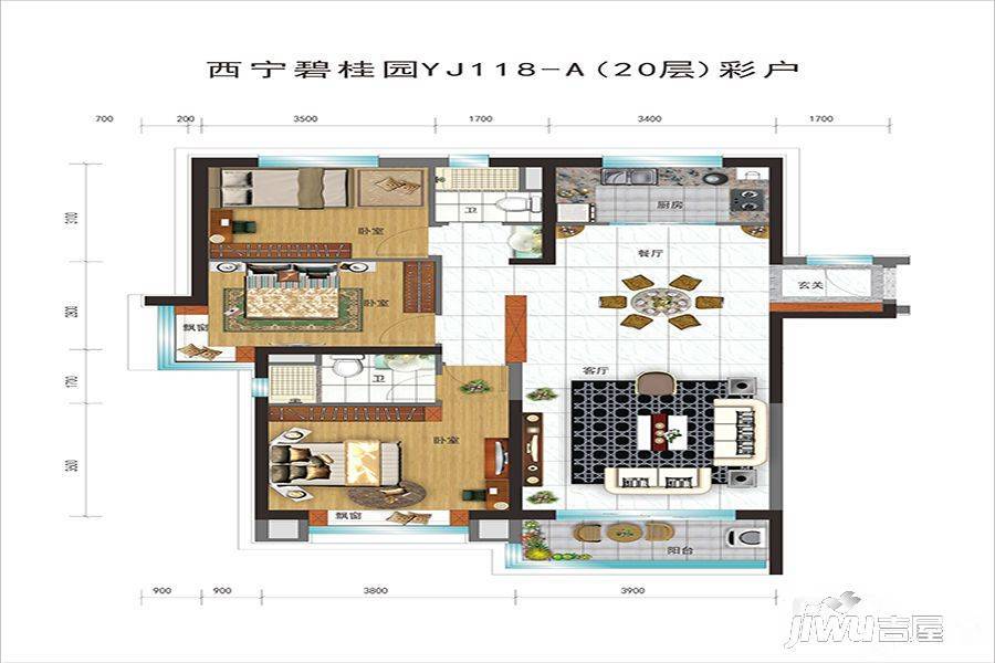 西宁碧桂园3室2厅2卫133㎡户型图