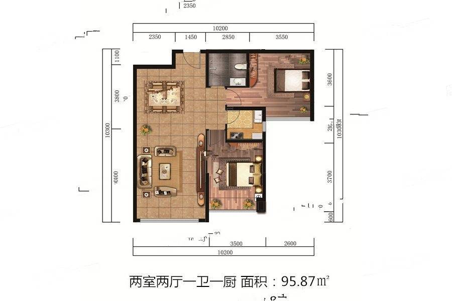 景悦湟水湾2室2厅1卫95.9㎡户型图