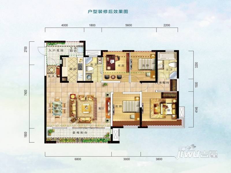 鲁能山水原著3室2厅2卫105㎡户型图