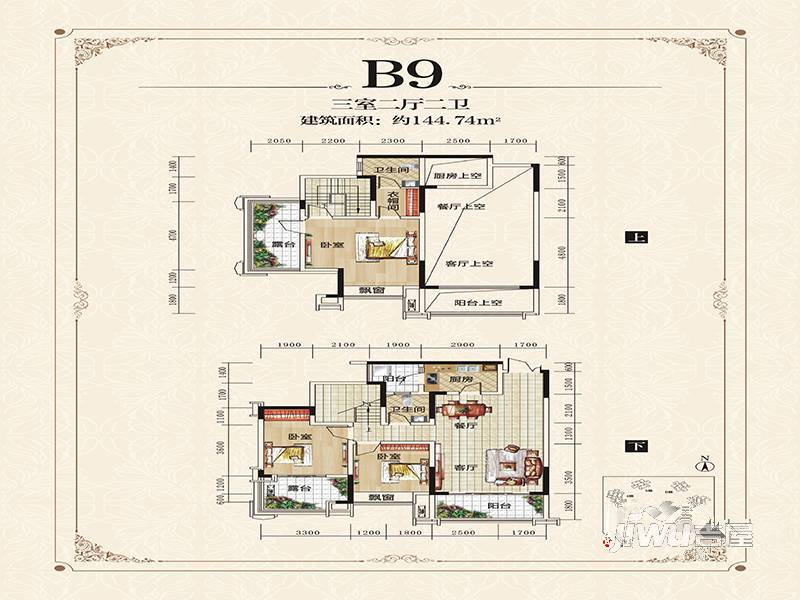 浩誉·江语城3室2厅2卫179.8㎡户型图