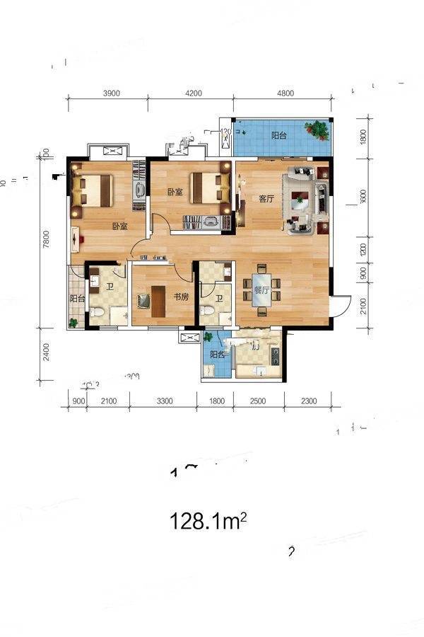 文苑凌云3室2厅2卫128.1㎡户型图