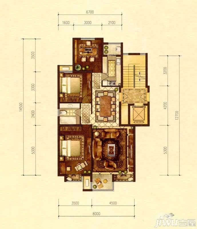 京能天下川3室2厅1卫117.9㎡户型图