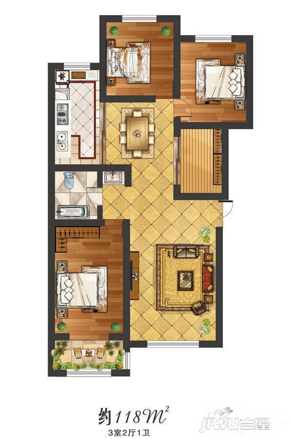 家林苑3室2厅1卫118㎡户型图