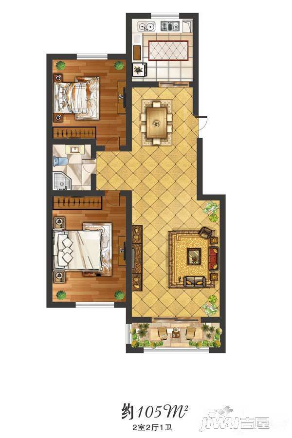 家林苑2室2厅1卫105㎡户型图
