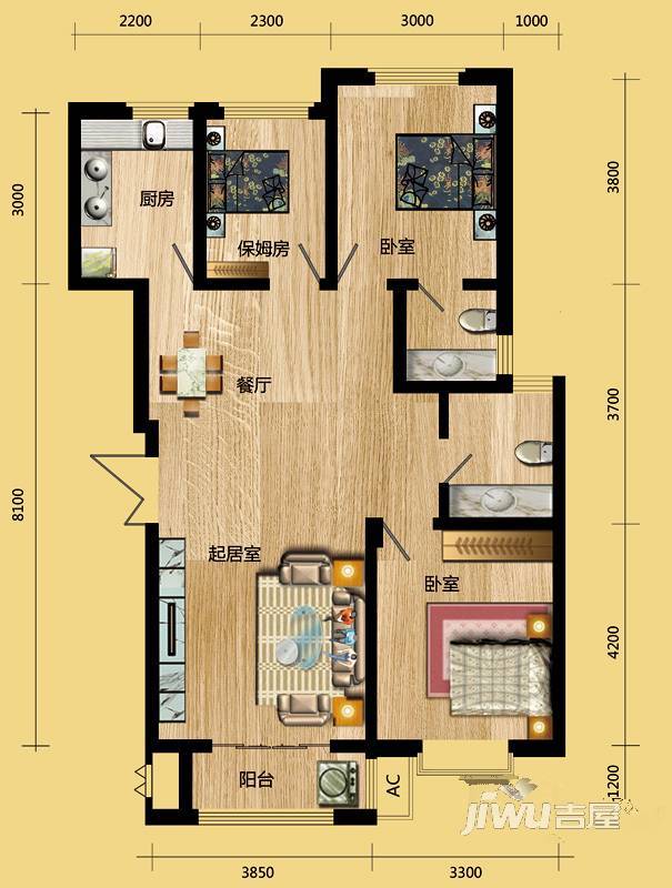 三鑫如意苑3室2厅2卫105.9㎡户型图