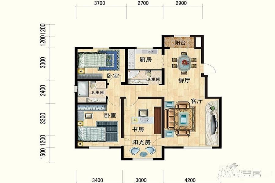 清水湾幸福枫景3室2厅2卫129.7㎡户型图