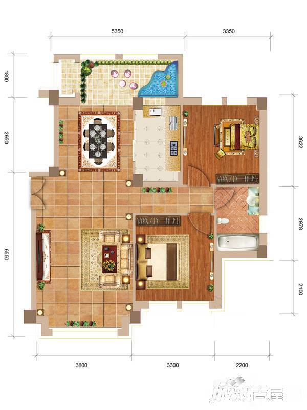 中阿文化城2室2厅1卫94.6㎡户型图