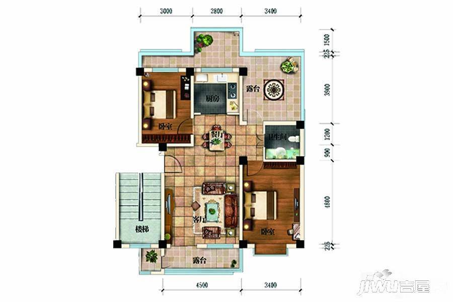 长城惠兰园C区2室2厅1卫89.2㎡户型图