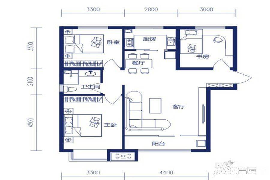 汇融常春藤3室2厅1卫112.4㎡户型图