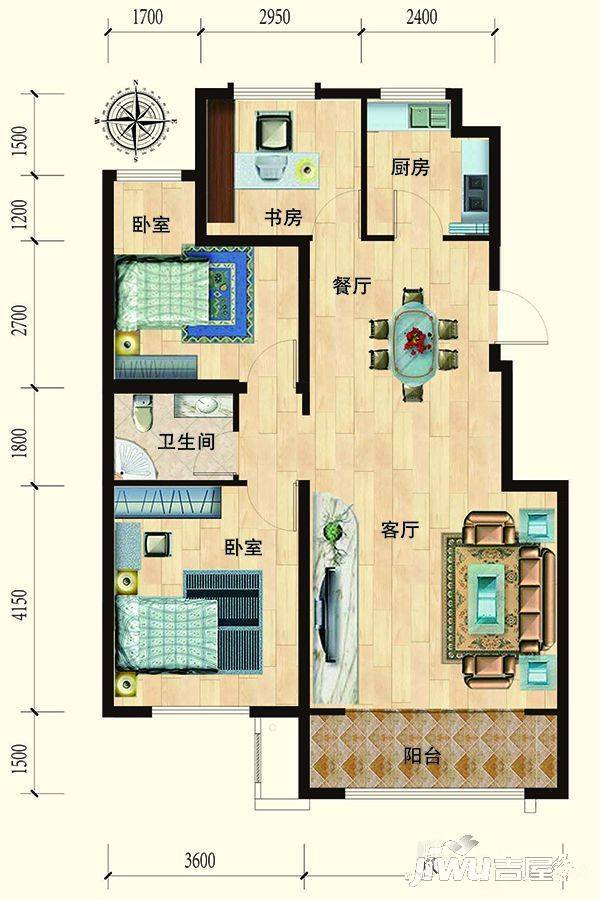 清水湾幸福枫景3室2厅1卫104.9㎡户型图