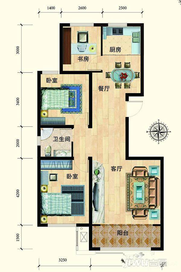 清水湾幸福枫景3室2厅1卫109.8㎡户型图