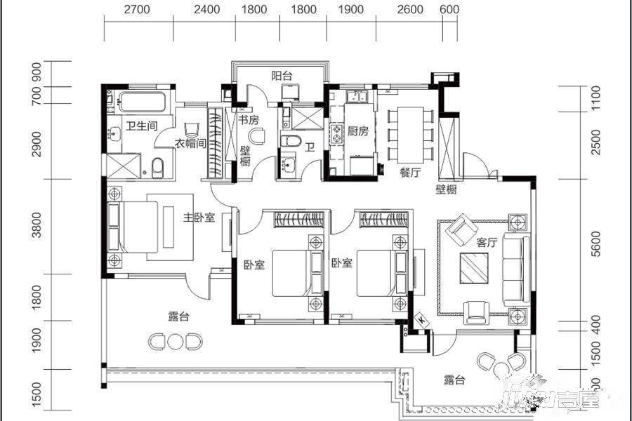 恒大御景半岛3室2厅2卫162㎡户型图