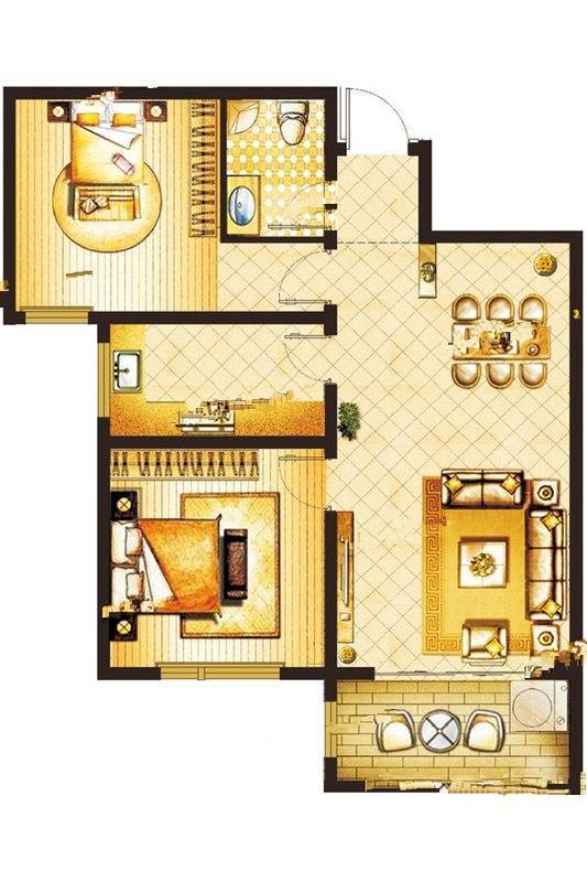 军安家园2室2厅1卫90㎡户型图