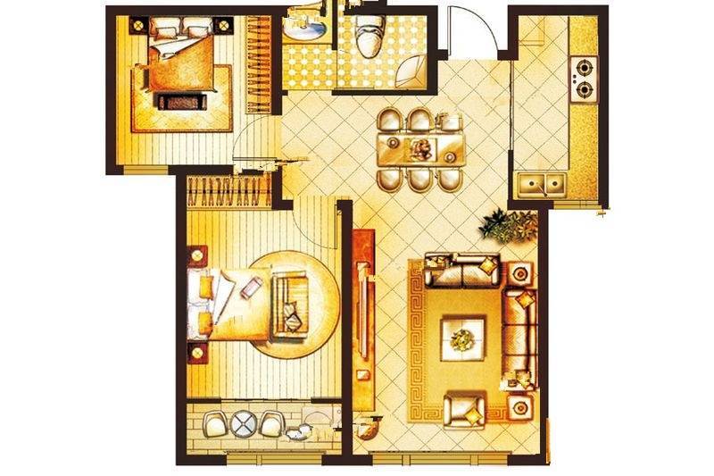 军安家园2室2厅1卫93㎡户型图