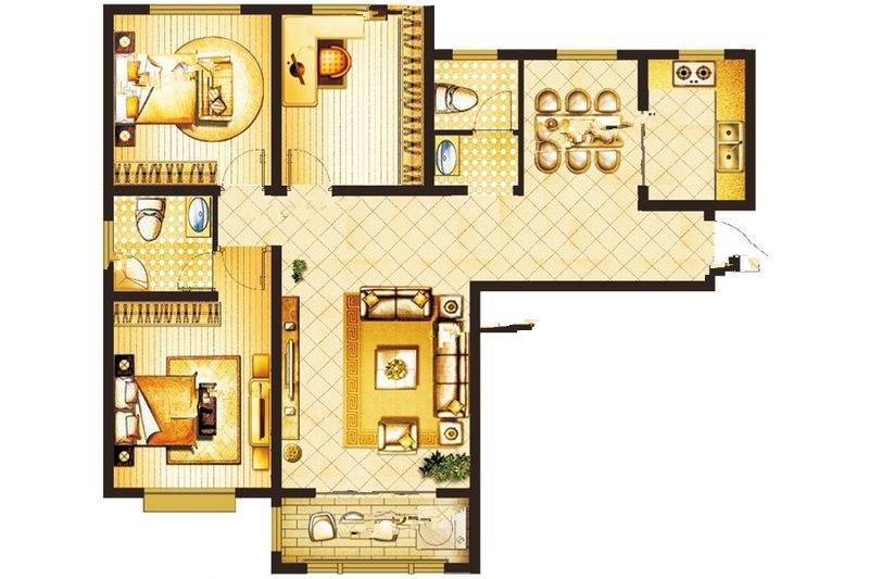 军安家园3室2厅2卫120㎡户型图