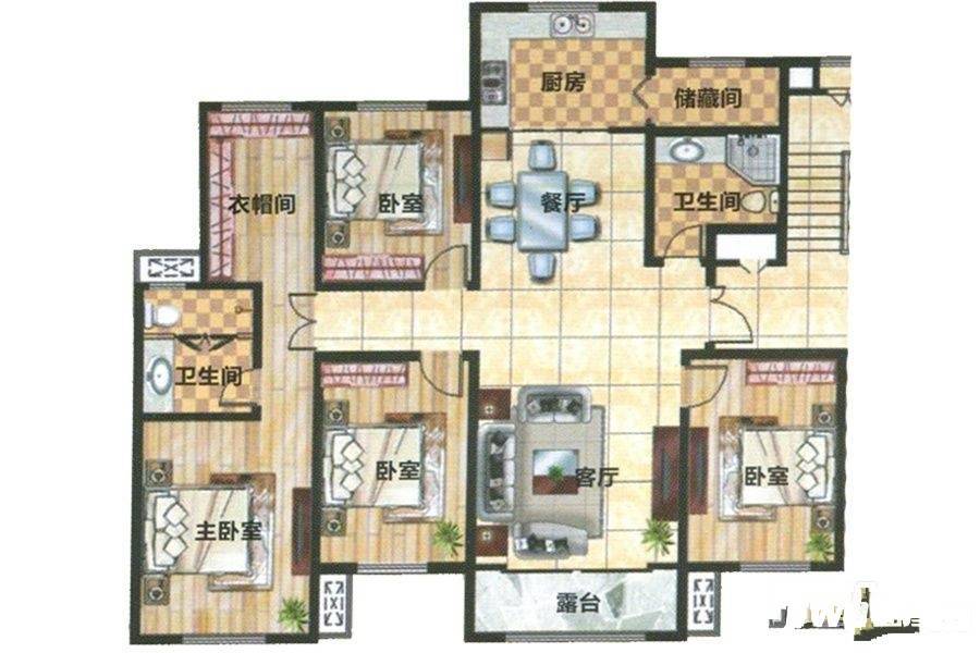 共享花园5室2厅2卫185㎡户型图