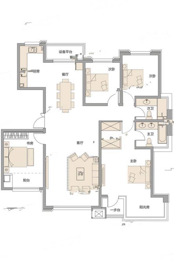 公园华府4室2厅2卫166.5㎡户型图