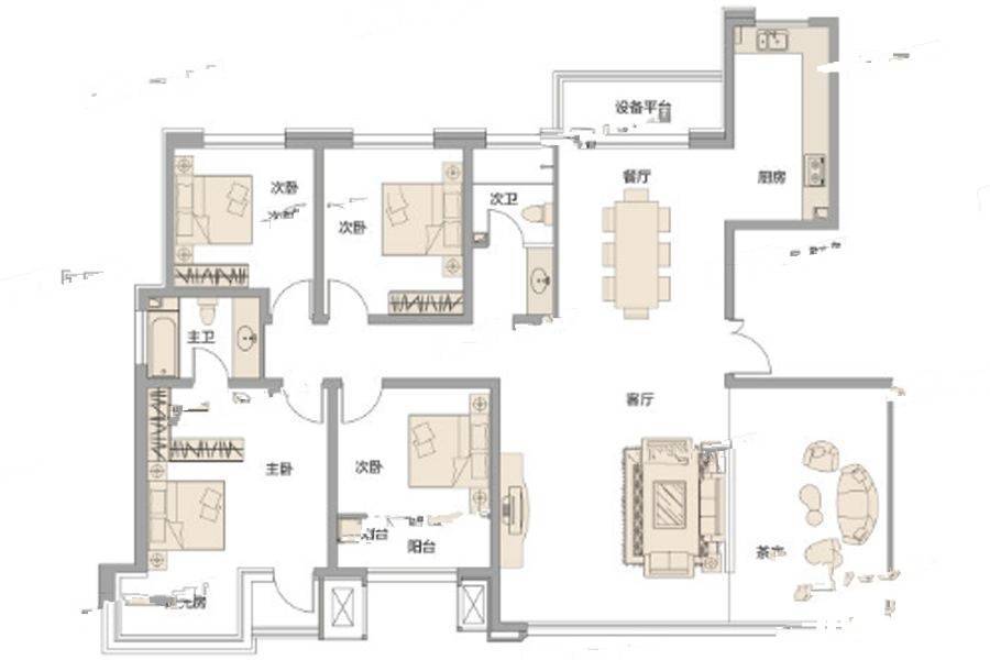 公园华府4室2厅2卫162.7㎡户型图