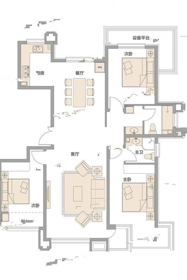 巨力公园华府3室2厅2卫141.3㎡户型图