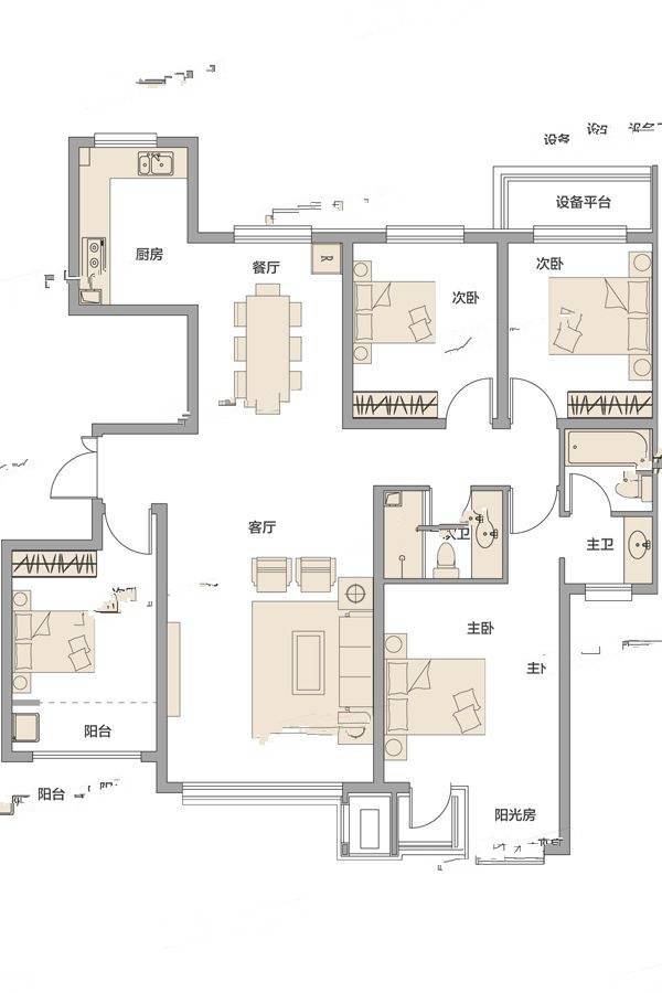 公园华府4室2厅2卫146.8㎡户型图