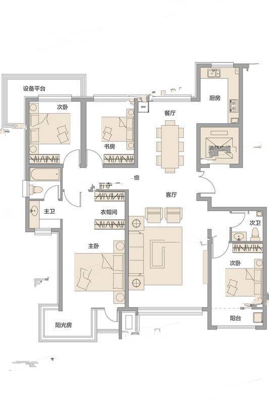 公园华府4室2厅2卫161.7㎡户型图