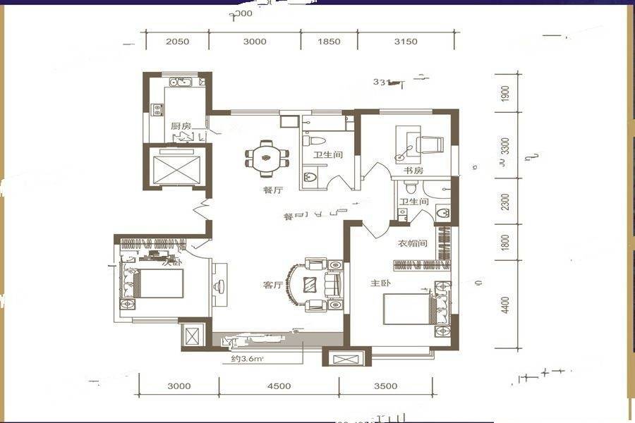 未来城3室2厅2卫137.8㎡户型图