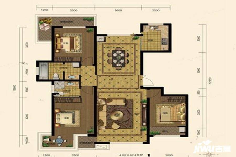 巨力公园华府3室2厅2卫141.3㎡户型图