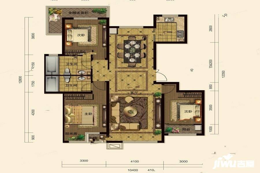 巨力公园华府3室2厅2卫141㎡户型图