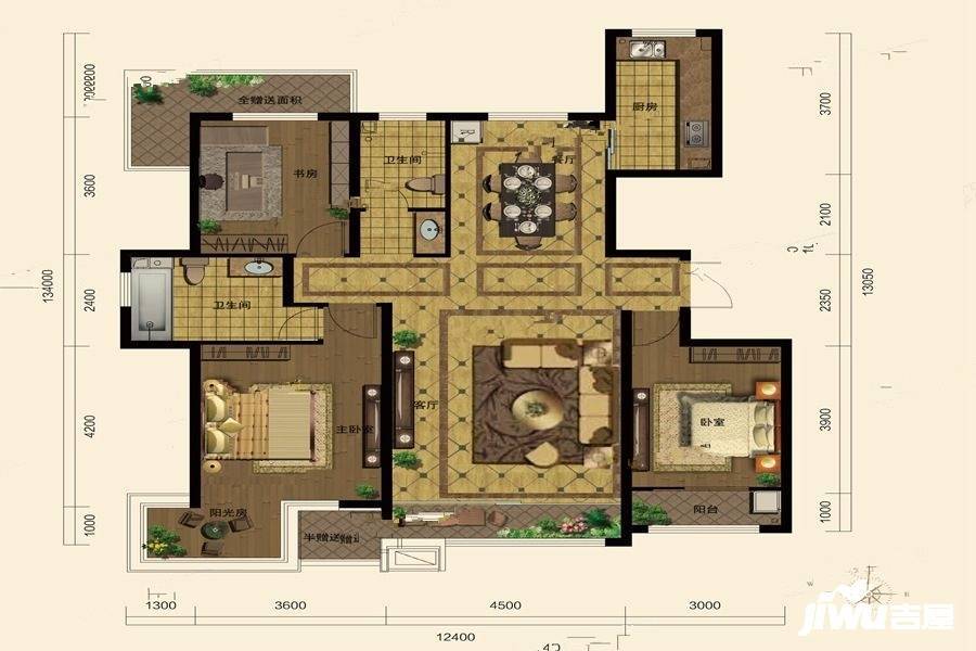 公园华府3室2厅2卫147.5㎡户型图