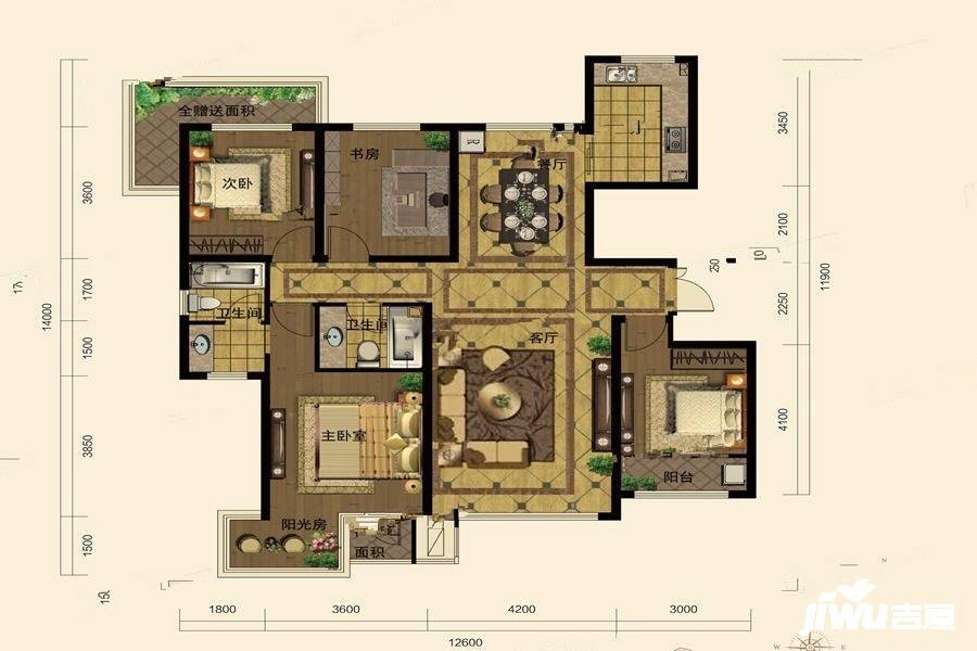 公园华府4室2厅2卫149.4㎡户型图