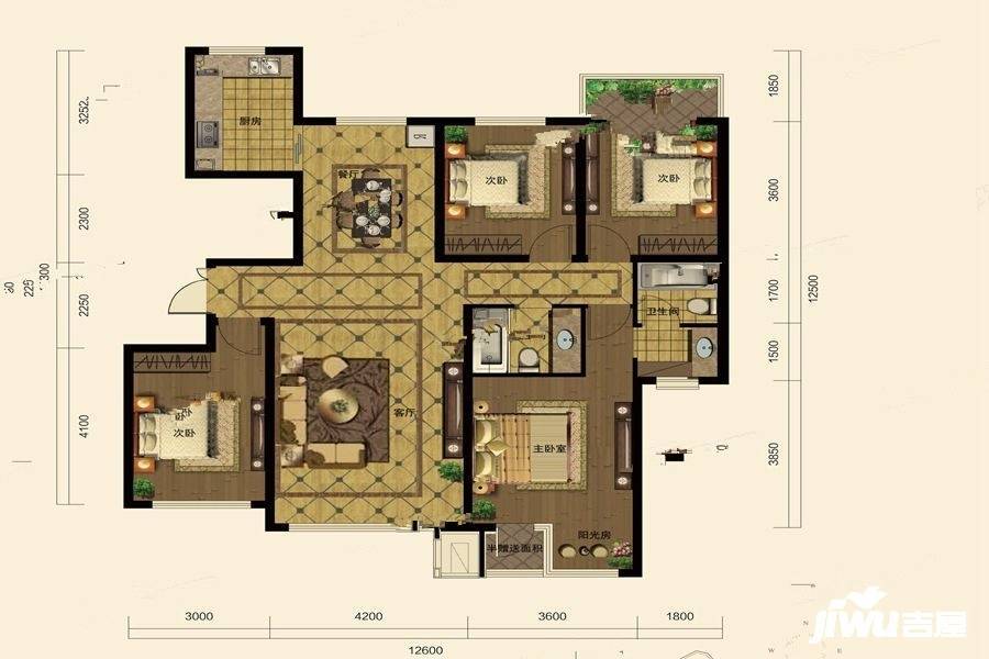 公园华府4室2厅2卫146.8㎡户型图