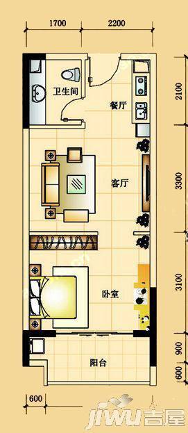江南国际数码城1室2厅1卫户型图