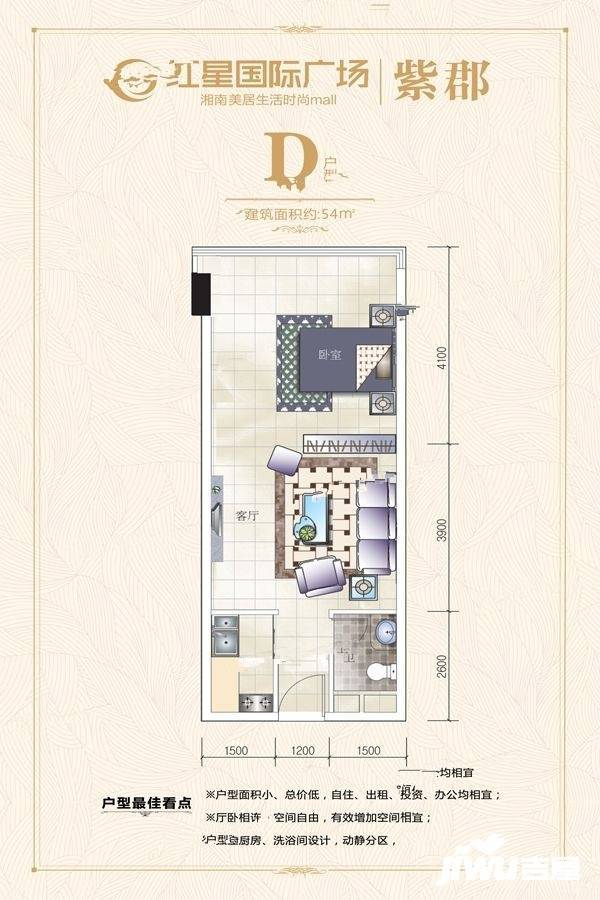 红星国际广场1室1厅1卫54㎡户型图