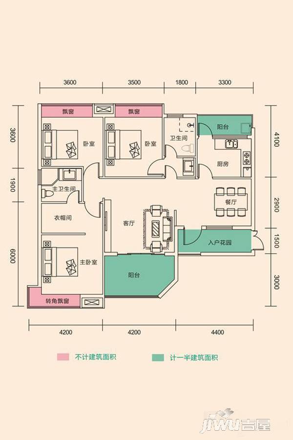 兴瑞·天鹅湖3室2厅2卫128㎡户型图