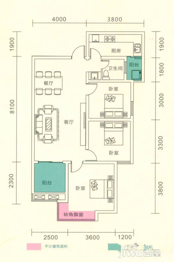 兴瑞·天鹅湖3室2厅2卫106㎡户型图