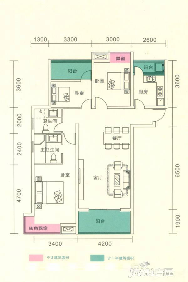 兴瑞·天鹅湖3室2厅2卫126㎡户型图