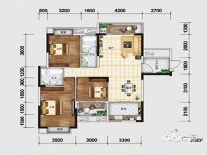 景凯·阳光城3室1厅2卫116.6㎡户型图