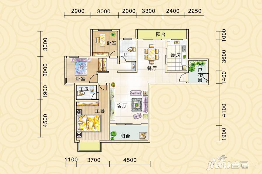 滨江观邸3室2厅2卫142.2㎡户型图