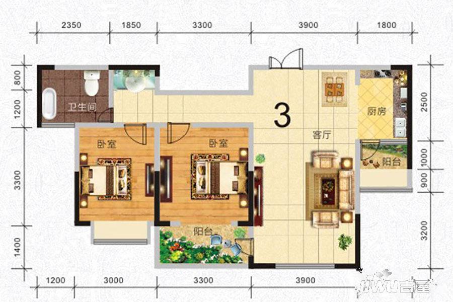 龙骧华城2室2厅1卫84㎡户型图