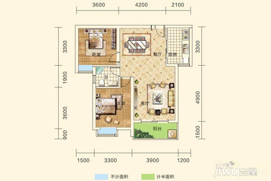 玉鑫巴陵星城2室2厅1卫88㎡户型图