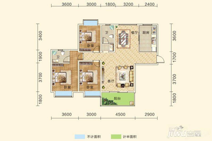 玉鑫巴陵星城3室2厅2卫133㎡户型图